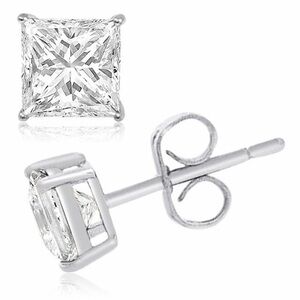 Renaissance 14k White Gold  Princess Cut CZ Studs